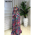 CM.YAYA Women O-neck Long Sleeve Big Swing Tie Dye Print Long Dress 2026 Sexy Parties Evening Vacation Maxi Dresses Vestidos