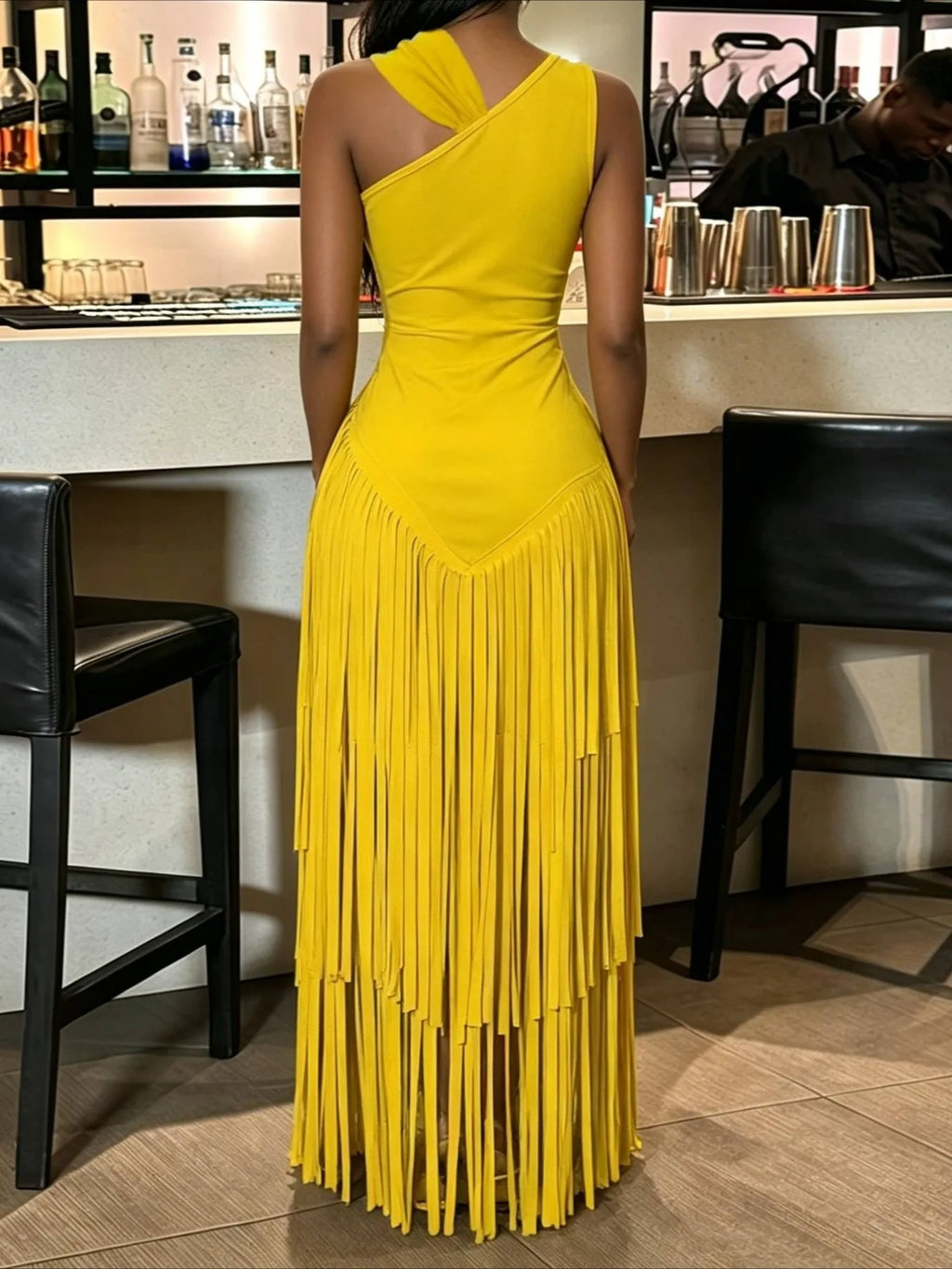 Women's Summer Sexy Aura Fashion Design Solid Color Tassel Dress Skirt Bodycon Maxi Dress