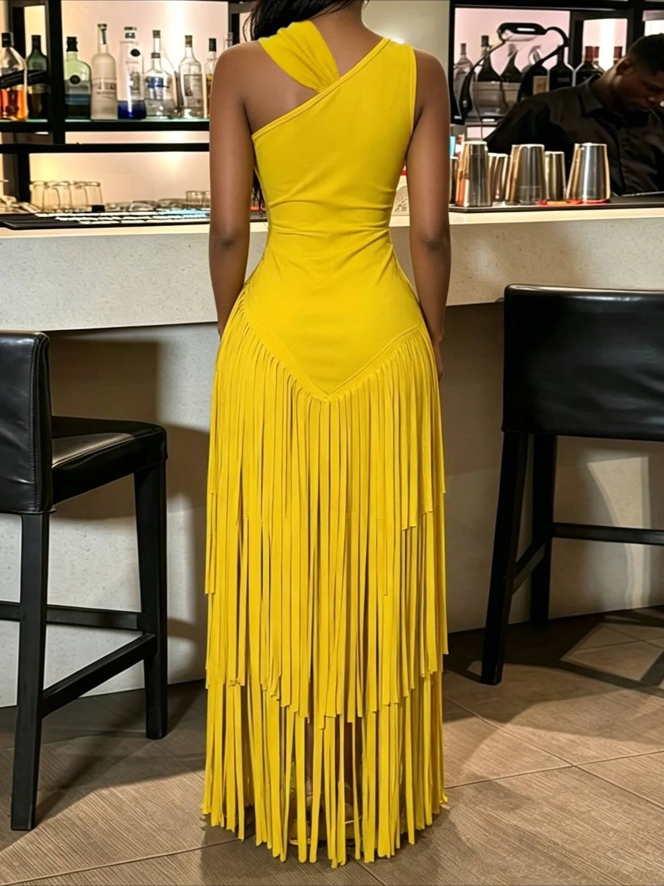 Women's Summer Sexy Aura Fashion Design Solid Color Tassel Dress Skirt Bodycon Maxi Dress