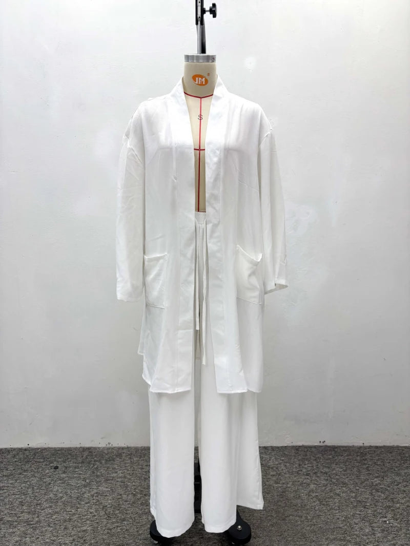 2026 Spring Summer Casual Women Two Piece Set Loose Open-front Long-sleeved Shirt And Pants Set