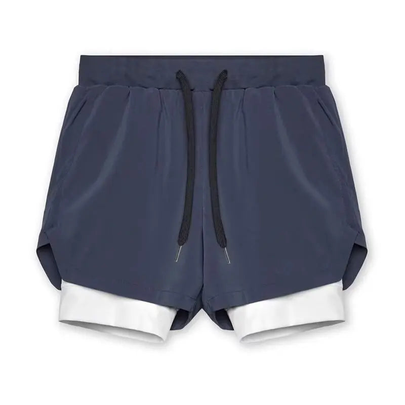 2025 Summer New Men Running Breathable Training Double layer Sports Shorts Elastic Quick drying Fitness Fashion Beach Pants