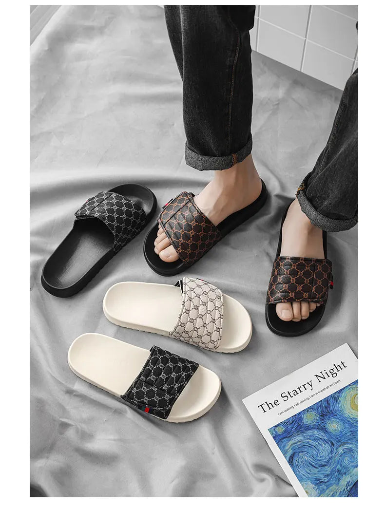 Men's Printed Skateboard Sandals Casual Non-Slip Thick-Soled Slippers Fashionable Summer Beach Indoor and Outdoor Home Shoes