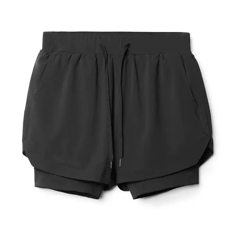 2025 Summer New Men Running Breathable Training Double layer Sports Shorts Elastic Quick drying Fitness Fashion Beach Pants