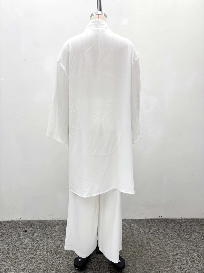 2026 Spring Summer Casual Women Two Piece Set Loose Open-front Long-sleeved Shirt And Pants Set