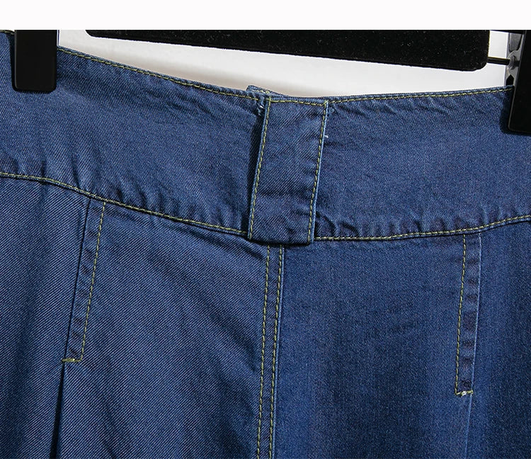 High Waist Calf-length Casual Jeans Women New 2024 Spring Simple Style Solid Color Loose Female Denim Wide Leg Pants B3322