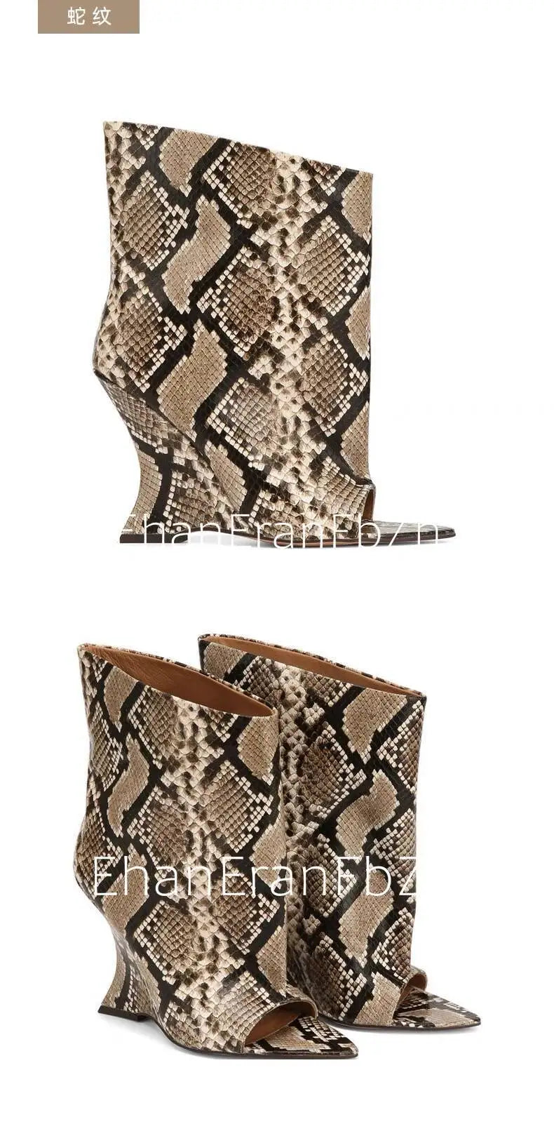 SoleLadies' Spring/Summer New Fish Mouth Slope High Heel Short Boots with Pointed Toe Exposed Cool Boots, Mid Top Boots