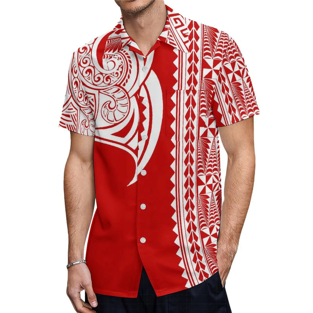 Support Custom Samoan National Dress Women'S Crew-Neck Maxi Dress Fashion Slit Dress With Men'S Short-Sleeved Shirt 9xl