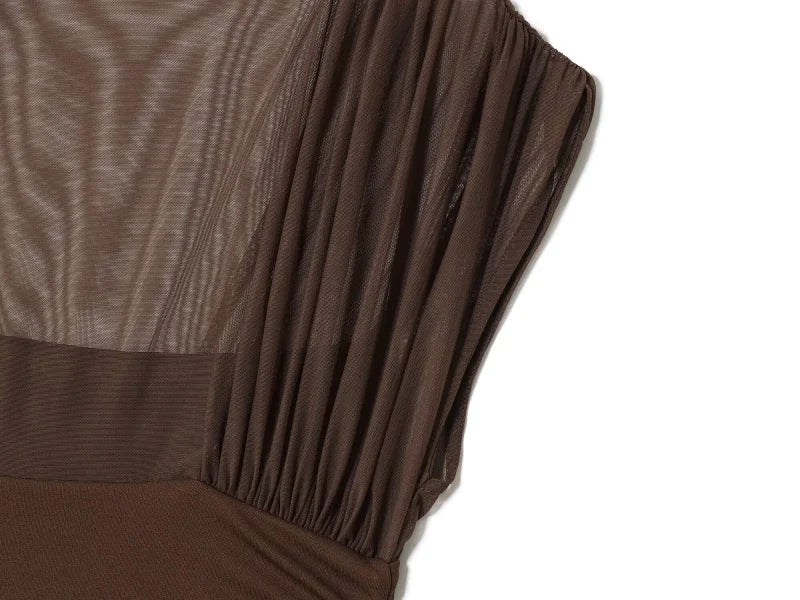ETJ 2025 new women's party sexy see-through long dress fashion silk mesh stitching stand collar sleeveless dress