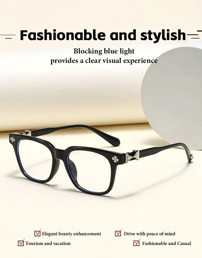2026 New Women's Oversized Frame Blue Light Blocking Glasses with Rhinestone Decor Anti Radiation Computer Eyeglasses F114