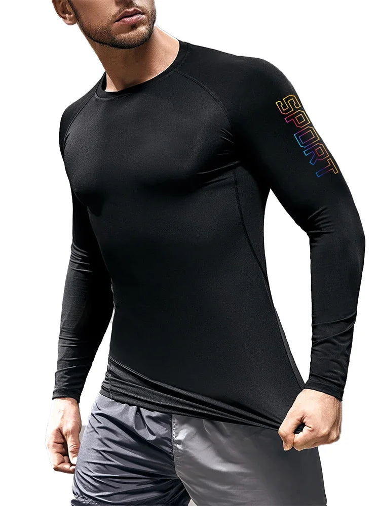 Men's Compression Long Sleeve Shirt Black Fitness T-shirt Male Running  Quick Drying Gym Top Sun Protection Sports Base Layer
