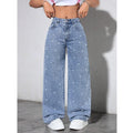 Women High Waist Denim Jeans Ladies Fashion Beading Straight Pants
