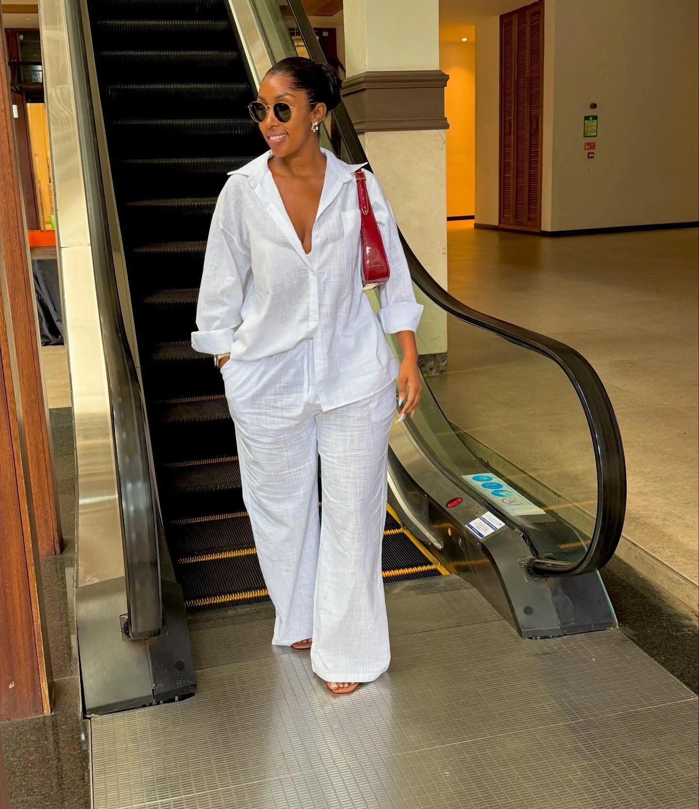 Solid Women Pant Sets Two Pieces Matching Set Elastic Waist Wide Leg Pants Long Sleeves Shirt Loose Elegant Casual 2025 Spring