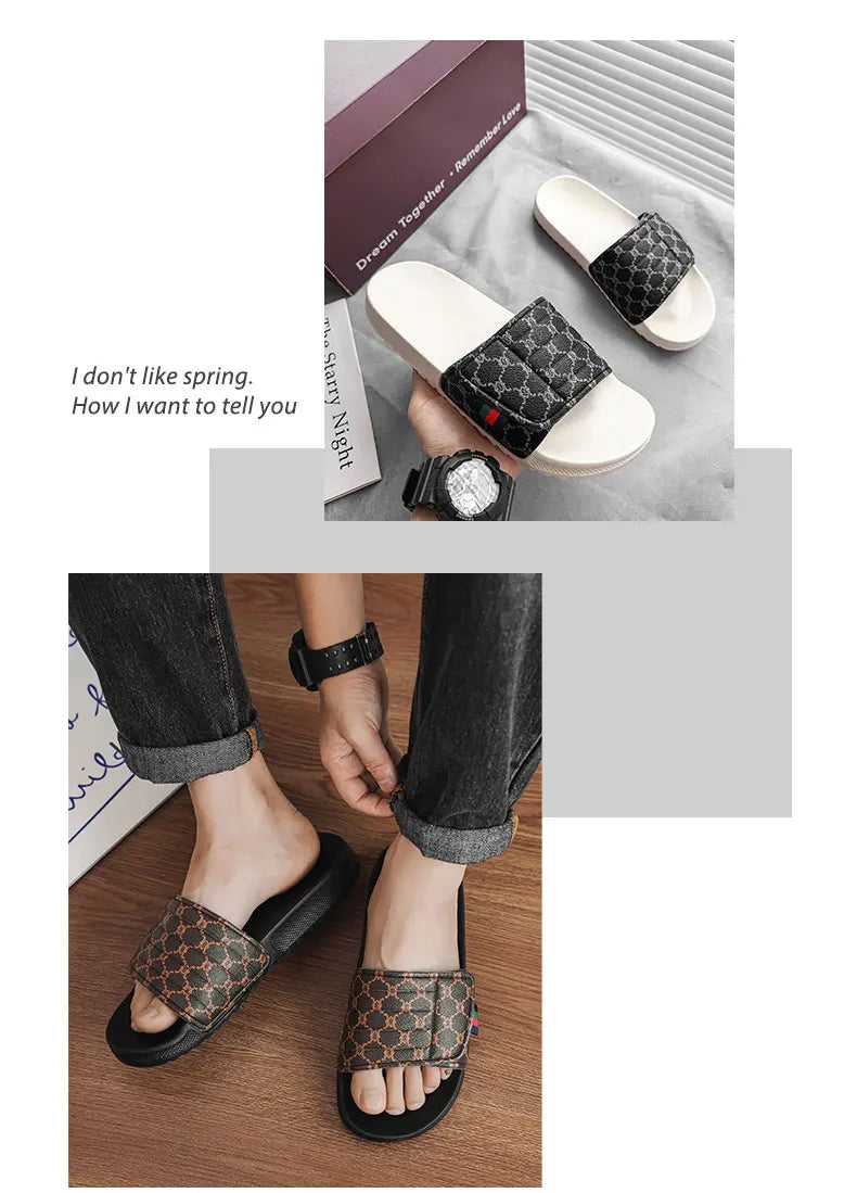 Men's Printed Skateboard Sandals Casual Non-Slip Thick-Soled Slippers Fashionable Summer Beach Indoor and Outdoor Home Shoes
