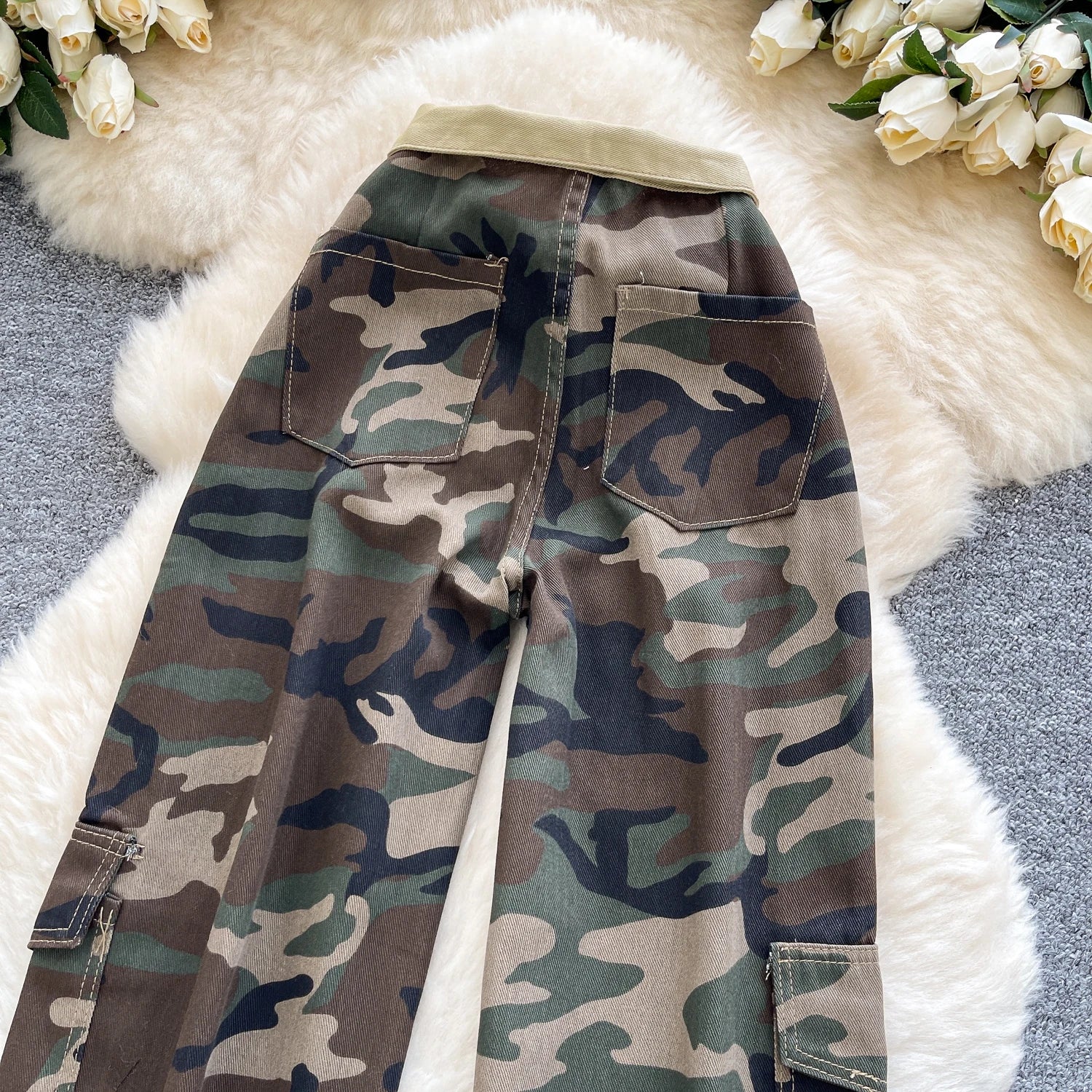 SINGREINY Camouflage Printed Wide Leg Pants women 2025 Autumn Workwear Style Casual Britches Straight Leg Denim Vintage Trousers