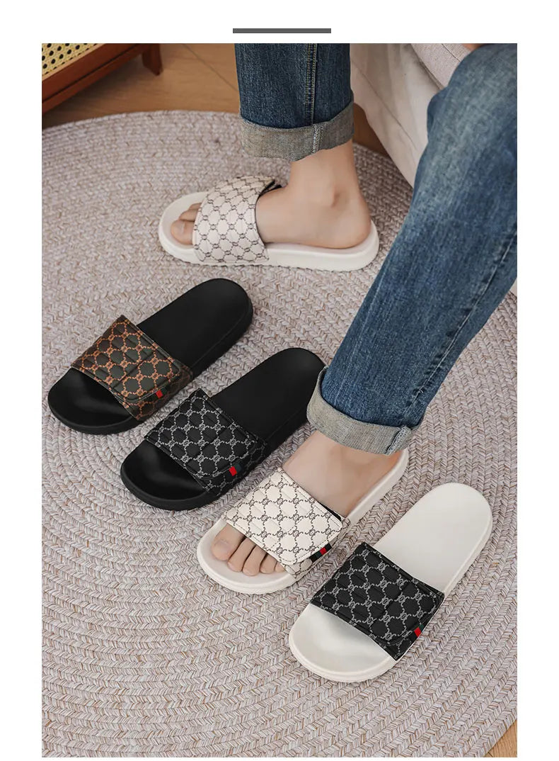 Men's Printed Skateboard Sandals Casual Non-Slip Thick-Soled Slippers Fashionable Summer Beach Indoor and Outdoor Home Shoes