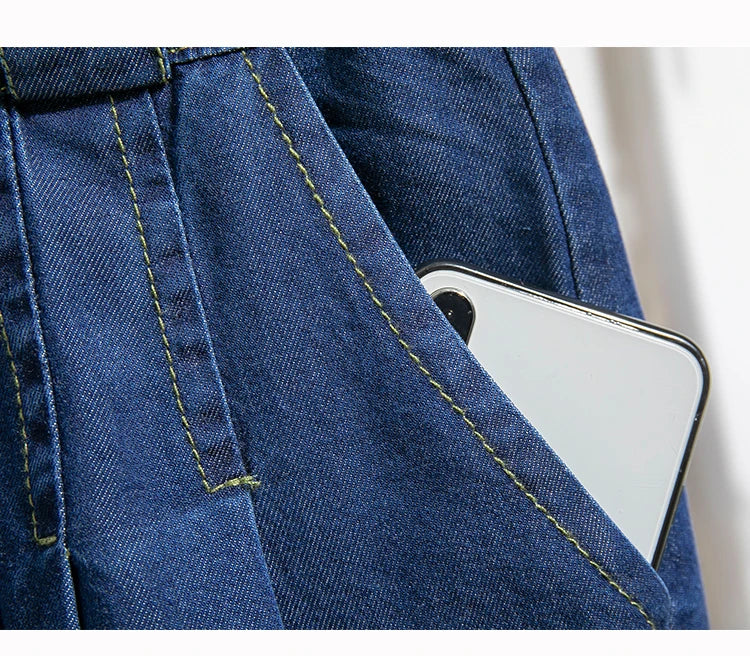 High Waist Calf-length Casual Jeans Women New 2024 Spring Simple Style Solid Color Loose Female Denim Wide Leg Pants B3322