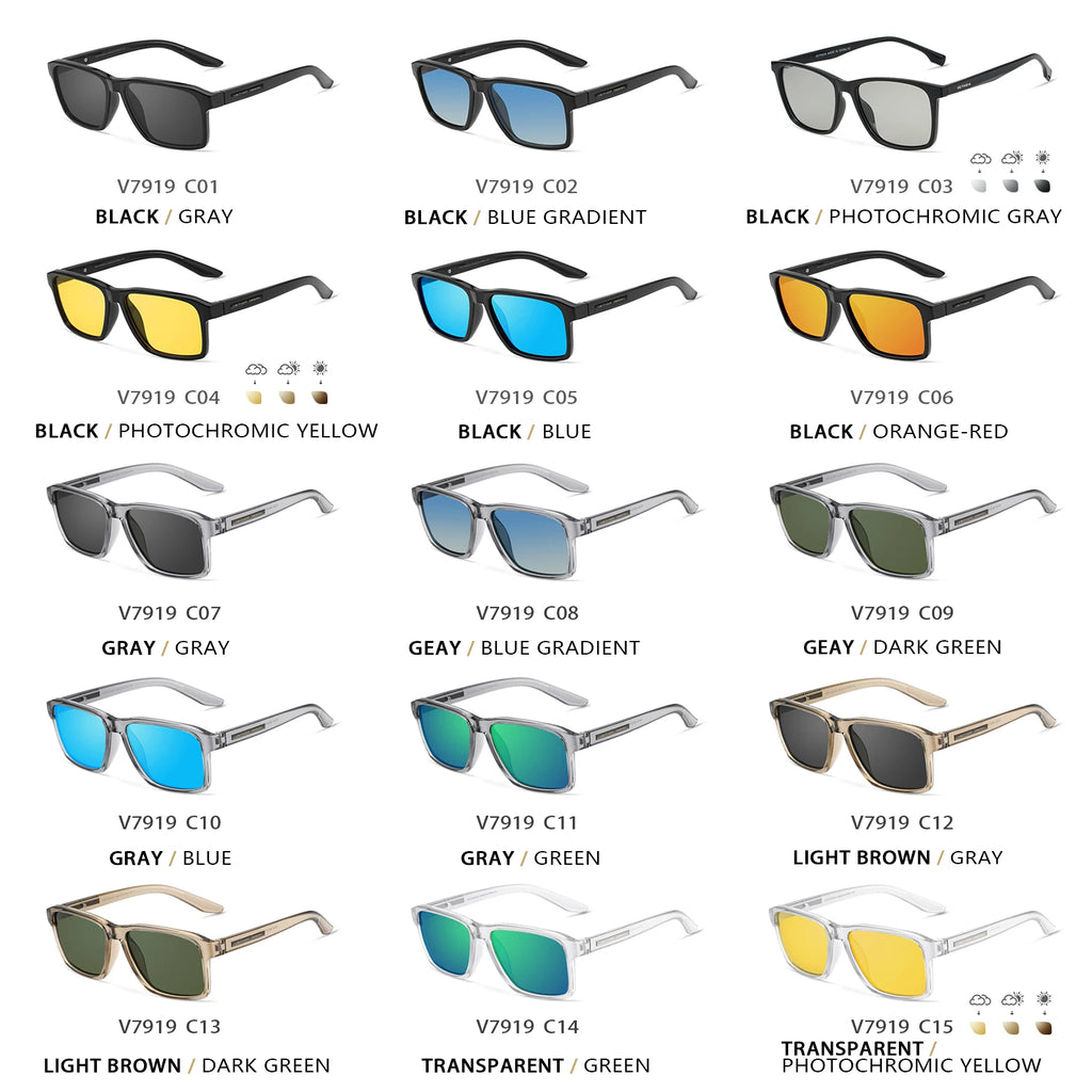 VEITHDIA Polarized UV400 Sunglasses Fashion Photochromic Gradient Mirror Lens Sports Driving Eyeglasses for Men And Women X7919