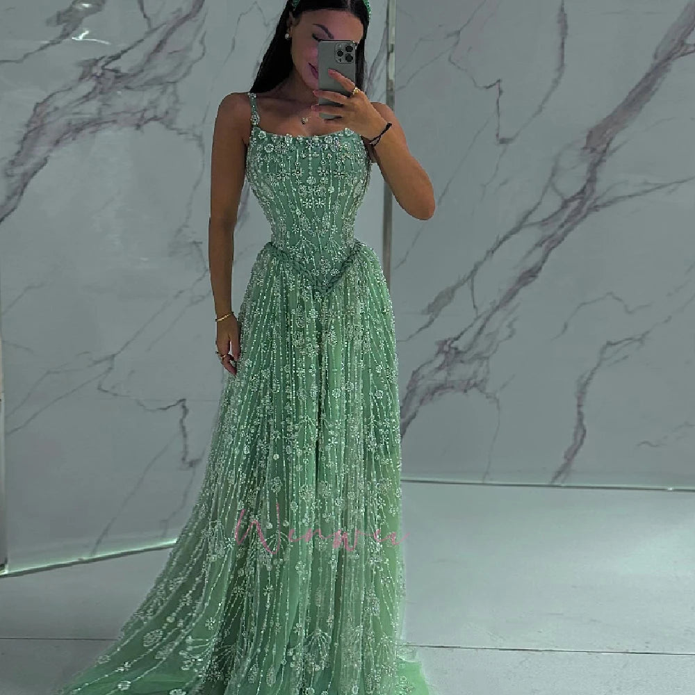 Customized Evening Dresses Woman Elegant Dress Luxury Wedding Guest Sleeveless Line A Beaded Lace Robe Soiree Ball Gowns