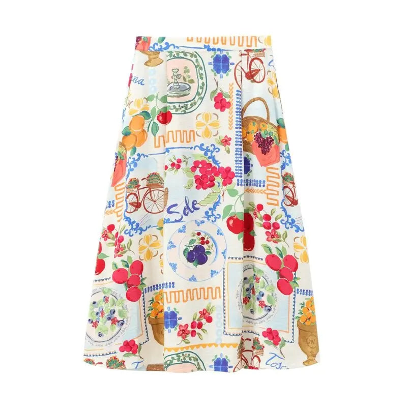 Autumn 2024 New Women's Faion Set Ne Print ort Top mid Waist f Skirt Ele Versatile Workwear for Young Profionals