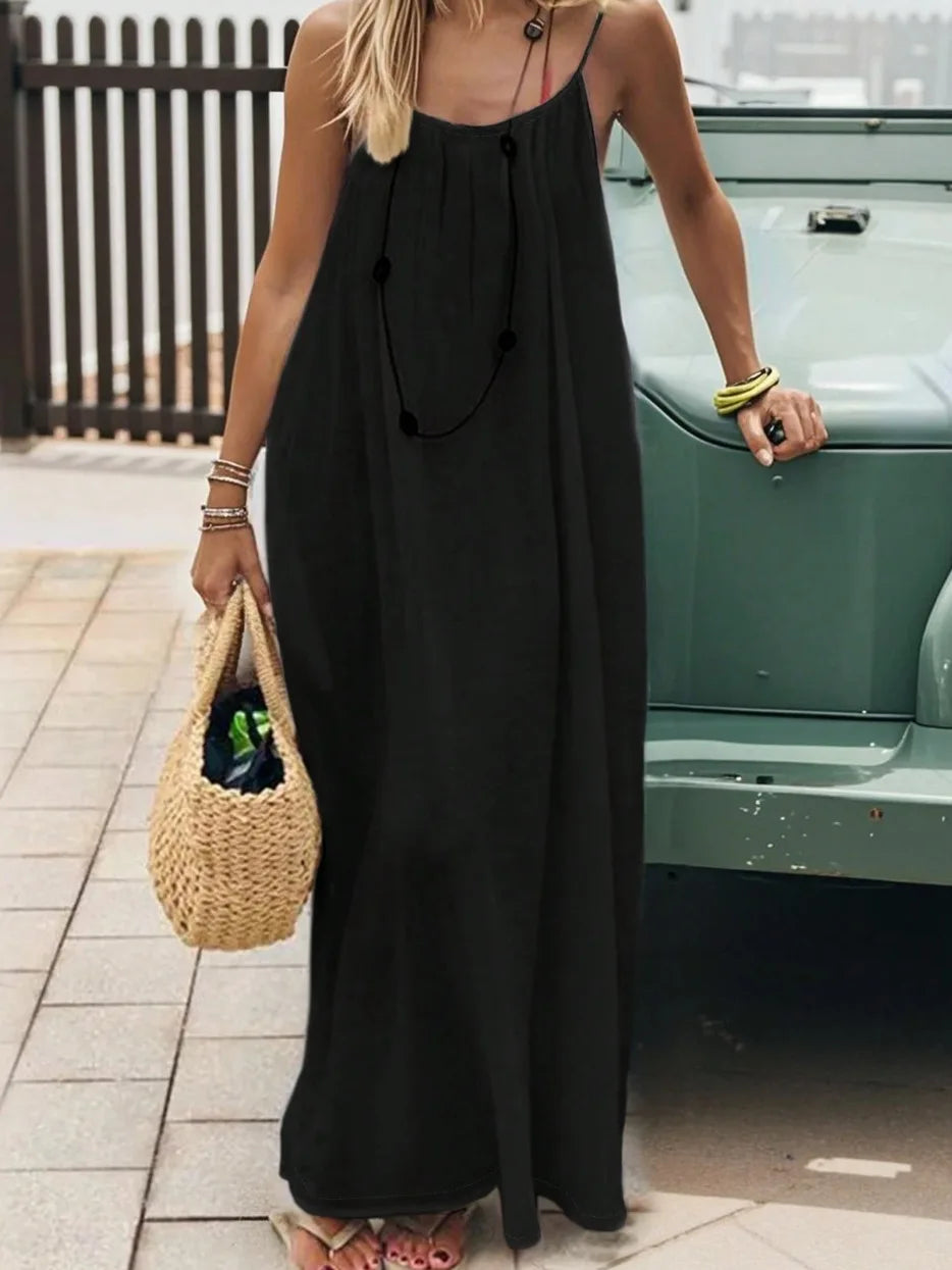 Ladies Loose H-Line Long Gown Comfortable Polyester Home Clothing with New Sleeveless Strap Design Casual Nightwear