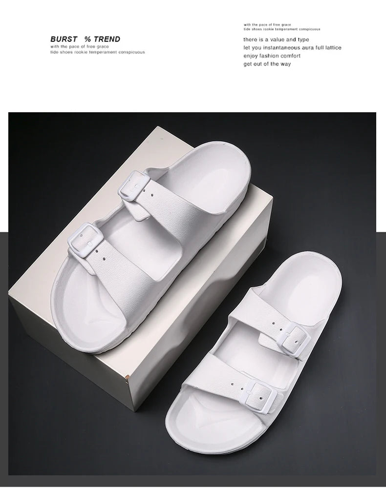 Lightweight adjustable EVA sandals with dual straps for couples. Ideal for outdoor & indoor use.