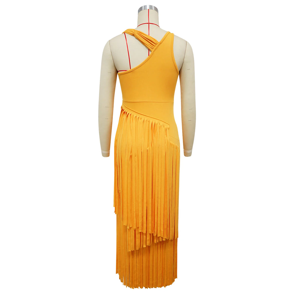 Summer Solid Color Tassel Dress for Women Elegant Slim Fit Women's Dress Fashionable Casual Maxi Dress