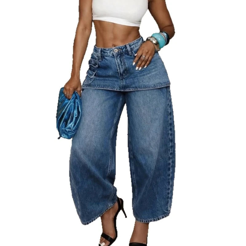 Denim Pant Women Jeans Vintage Wide Leg Long Pants Slim Fit High Waist Straight Trousers Y2k Streetwear Elegant Work Casual