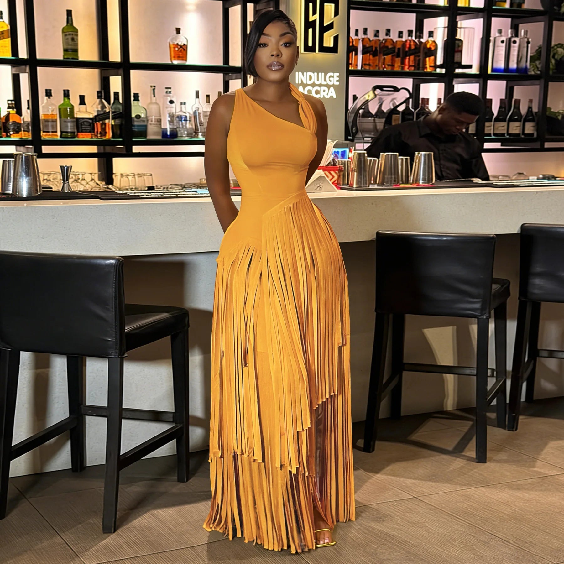 Summer Solid Color Tassel Dress for Women Elegant Slim Fit Women's Dress Fashionable Casual Maxi Dress