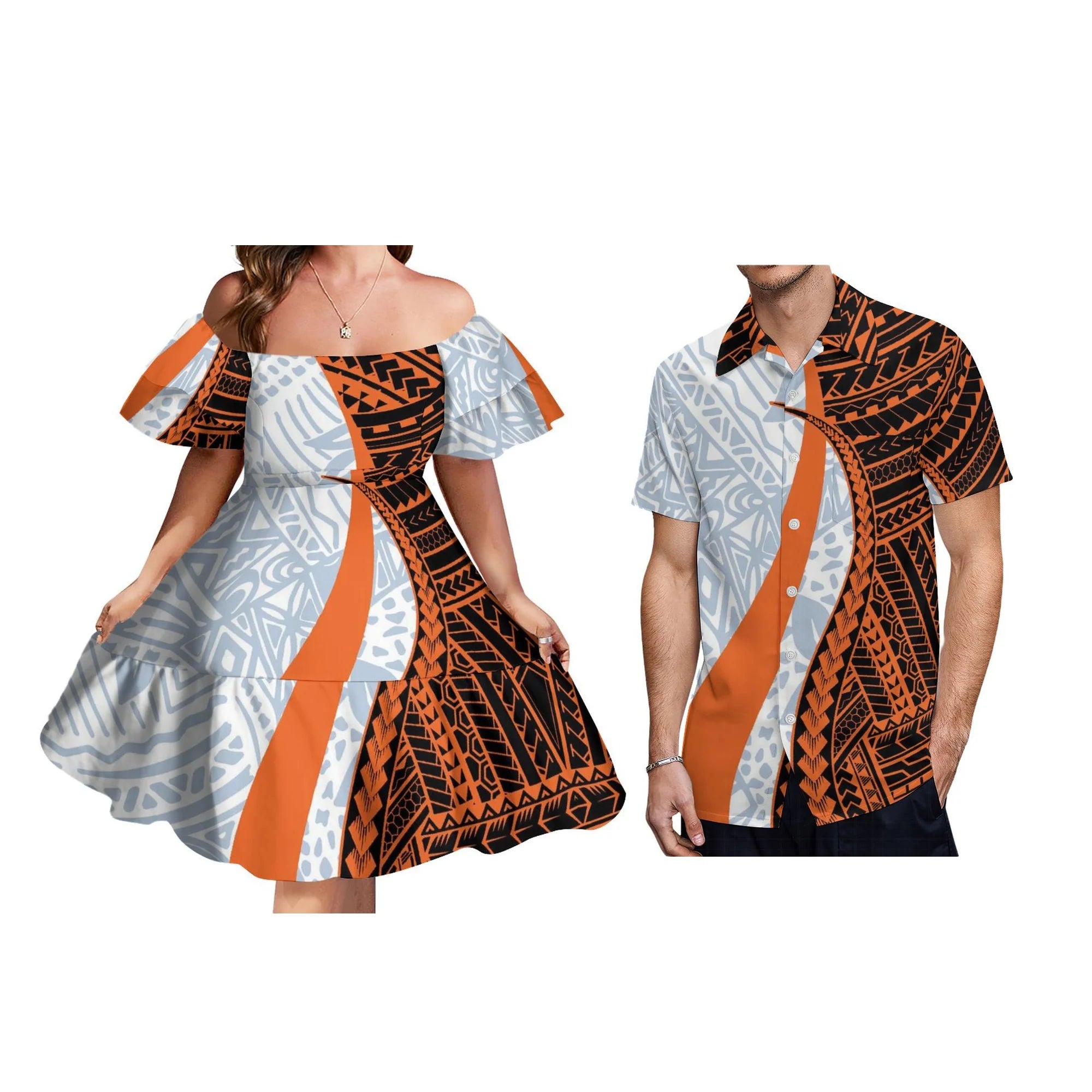Tattoo Designs Customized On Demand Feature Ruffle Sleeve Dress Polynesian Traditional Tribe Short Dress For Evening 1 MOQ