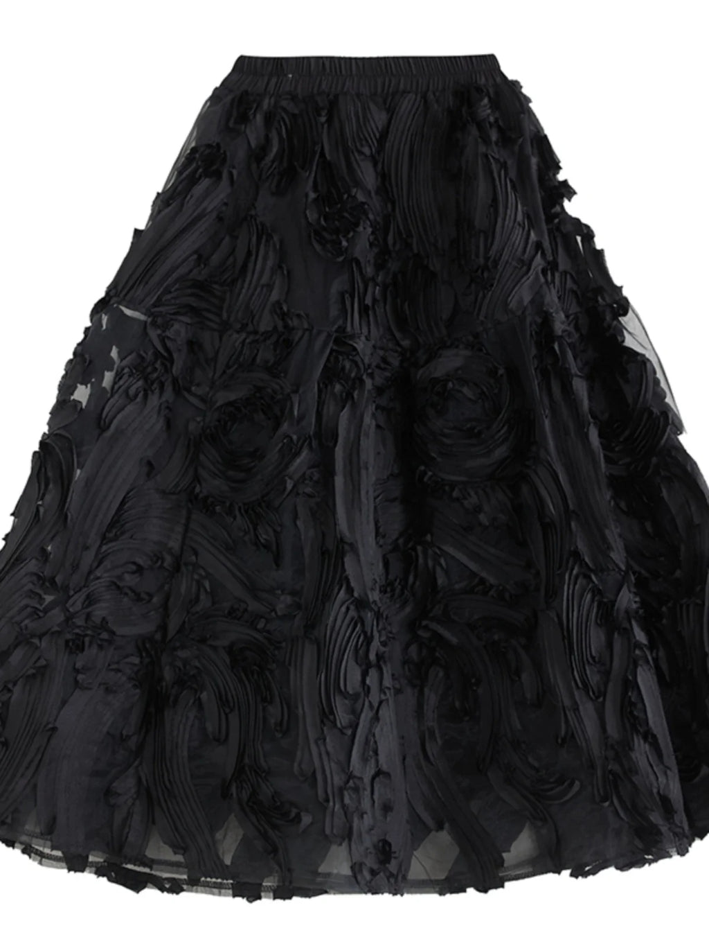Black Skirt for Women Summer Fashin Heavyweight Chic Design Pleated A-line Easy Match Elastic Waist Dress Female Creative Skirt