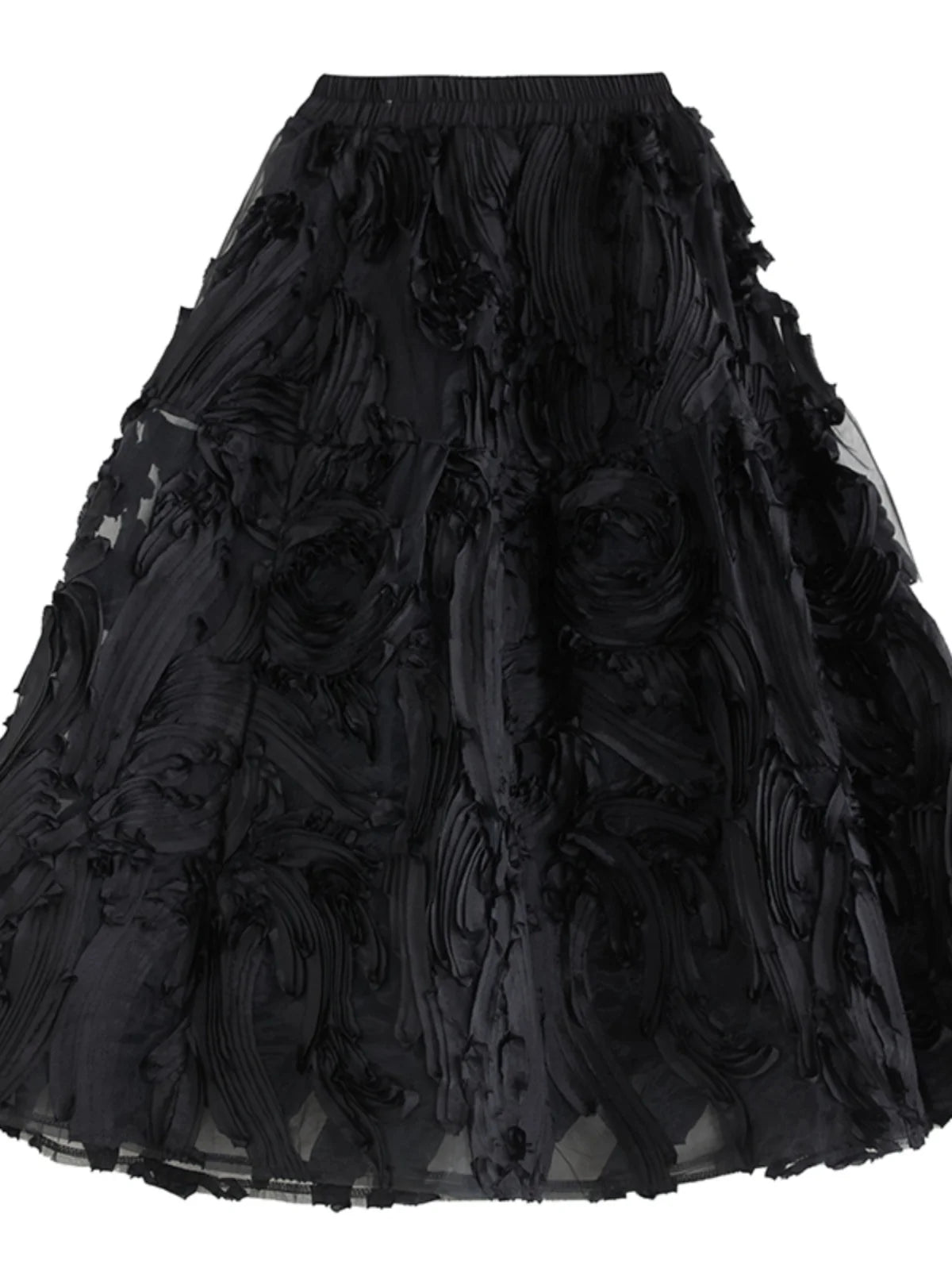 Black Skirt for Women Summer Fashin Heavyweight Chic Design Pleated A-line Easy Match Elastic Waist Dress Female Creative Skirt
