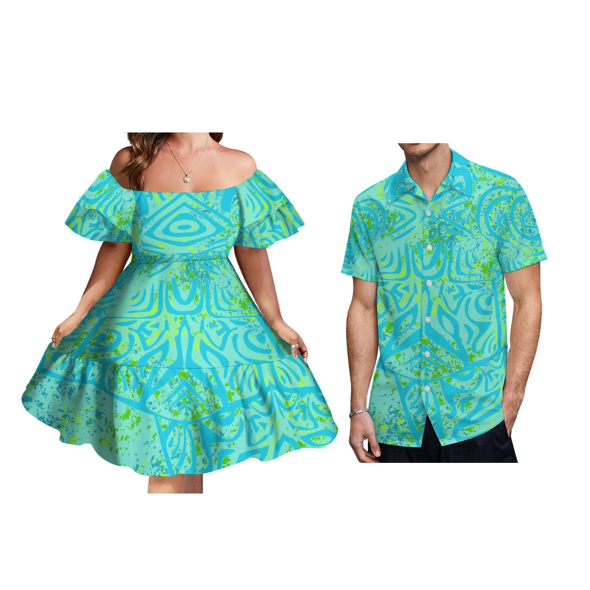 Tattoo Designs Customized On Demand Feature Ruffle Sleeve Dress Polynesian Traditional Tribe Short Dress For Evening 1 MOQ