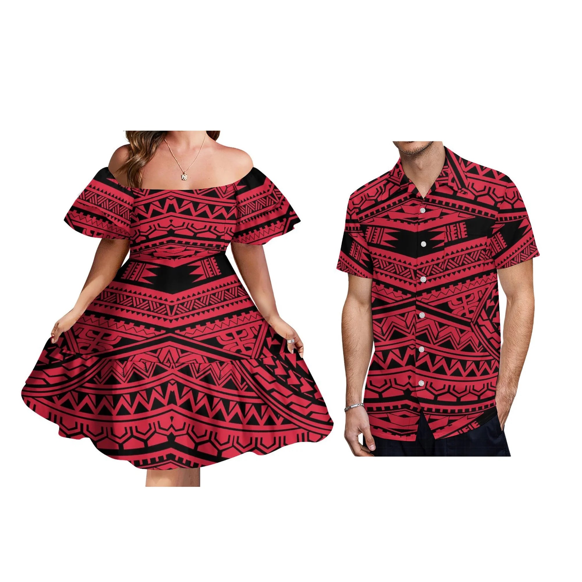 Tattoo Designs Customized On Demand Feature Ruffle Sleeve Dress Polynesian Traditional Tribe Short Dress For Evening 1 MOQ