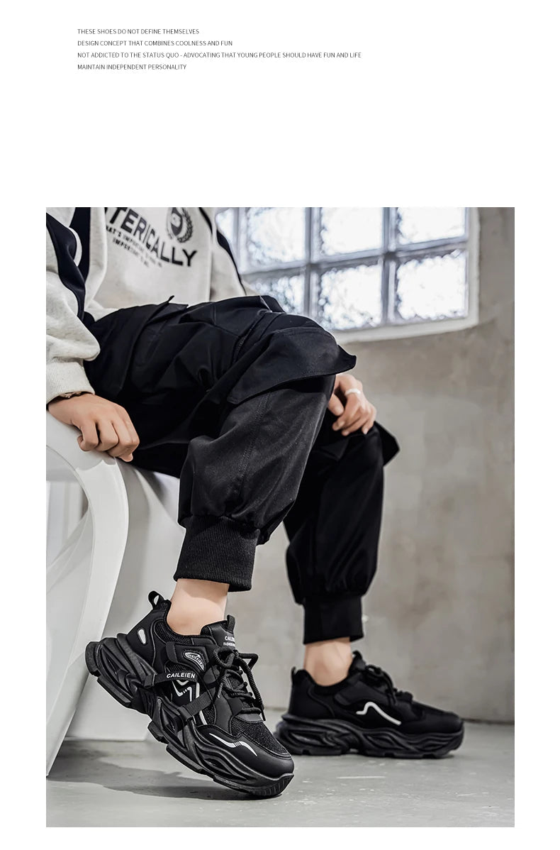 Men's Thick sole casual sneakers four seasons breathable lightweight soft-sole outdoor running shoes students speed sports shoes