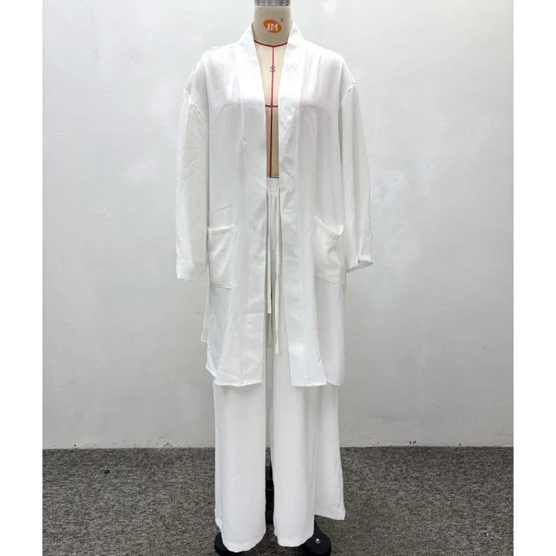 2026 Spring Summer Casual Women Two Piece Set Loose Open-front Long-sleeved Shirt And Pants Set