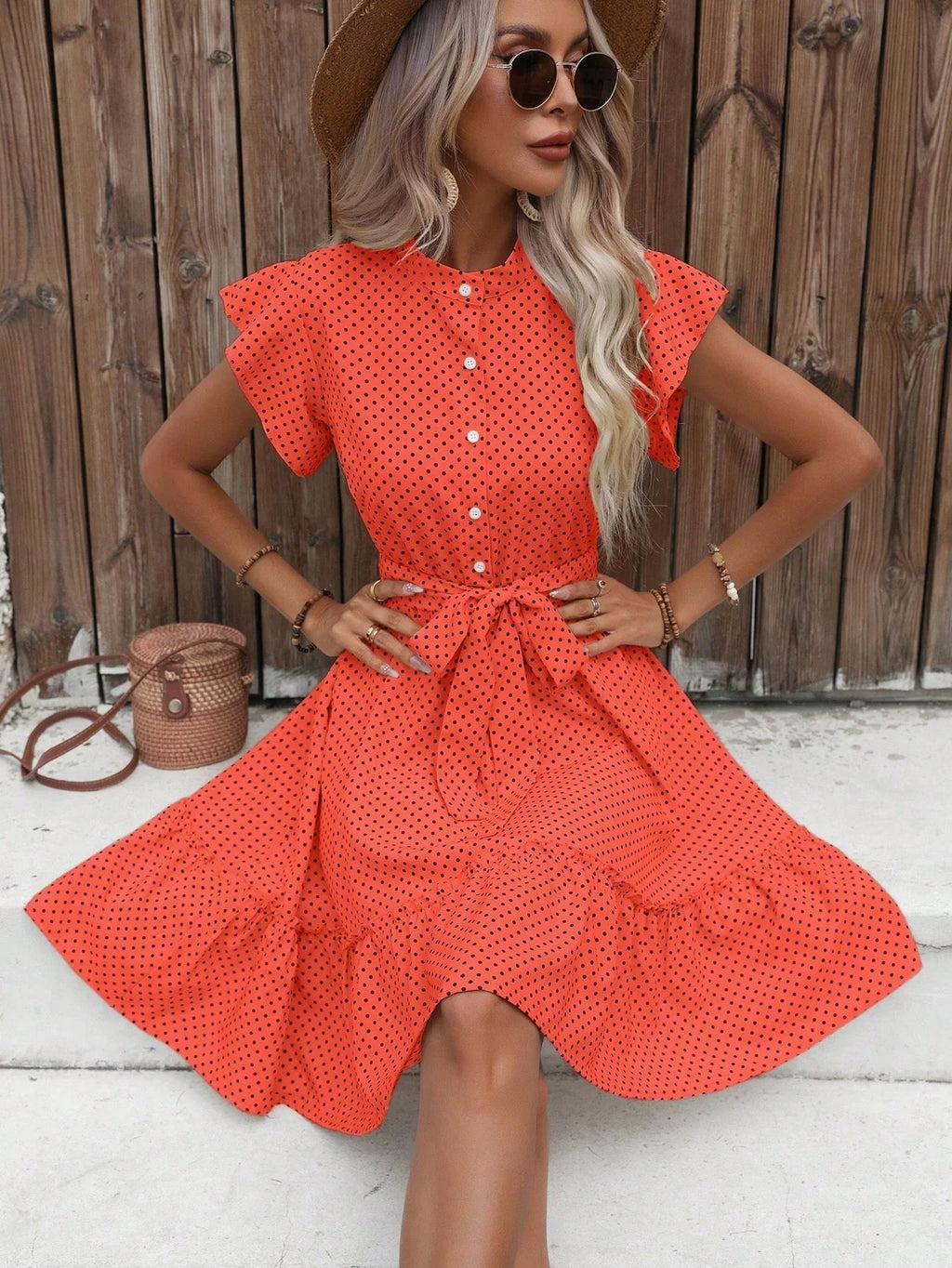 European and American women's fashionable and elegant temperament, ruffled hem, large skirt, waistband dress