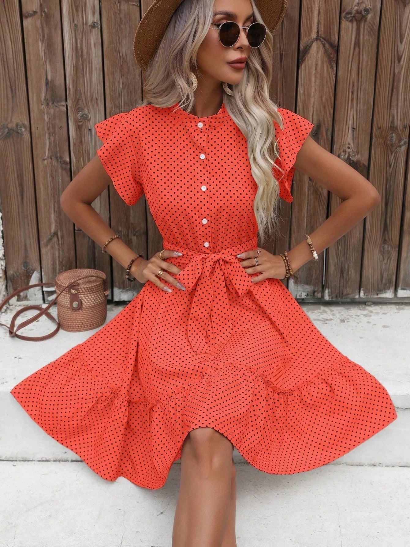 European and American women's fashionable and elegant temperament, ruffled hem, large skirt, waistband dress