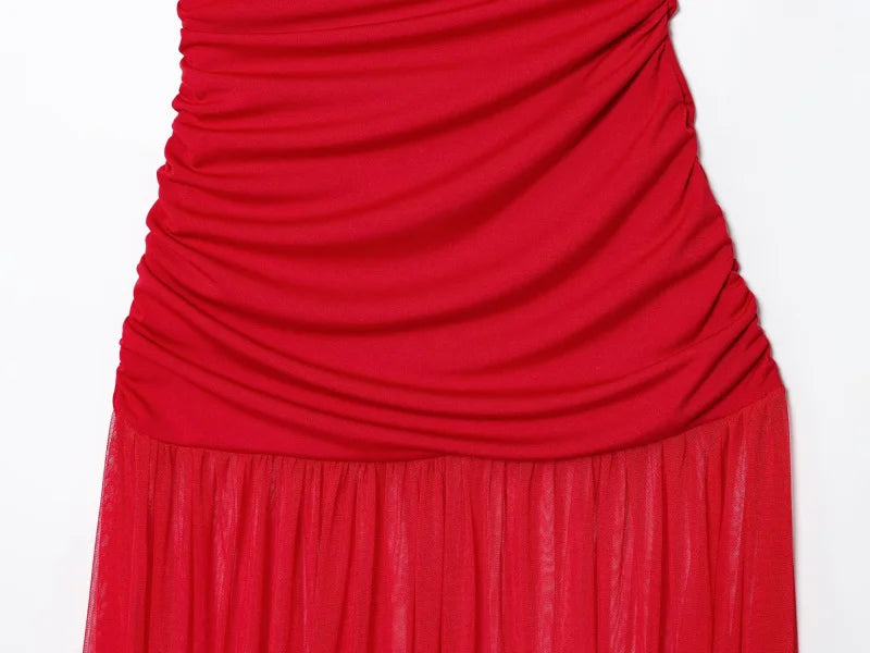 ETJ 2025 new women's party sexy see-through long dress fashion silk mesh stitching stand collar sleeveless dress