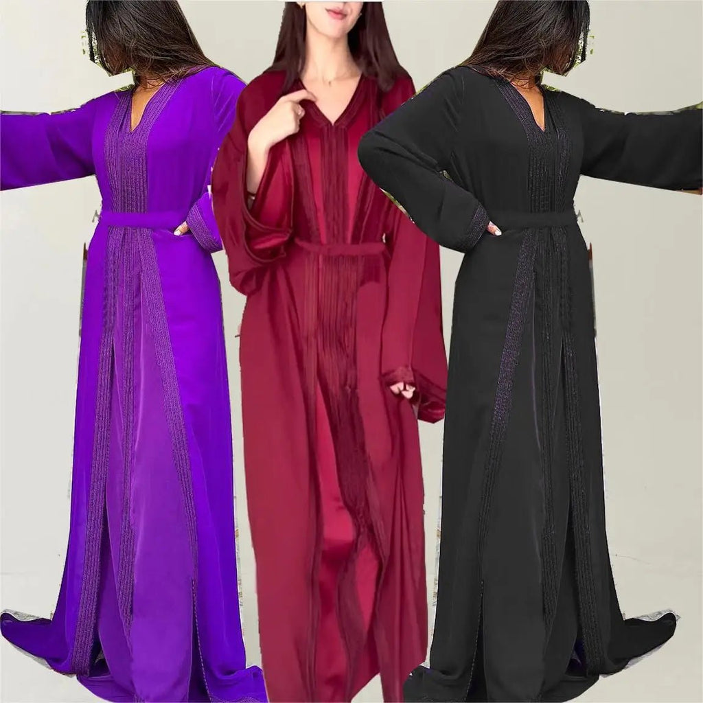 Abaya 2 Piece Set Women Eid Muslim Dresses Jalabiya Ramadan Morocco Sashes Dubai Open Abayas Kaftan Vestidos Arab Cardigan Robe - SHEFYSTYLEAbaya 2 Piece Set Women Eid Muslim Dresses Jalabiya Ramadan Morocco Sashes Dubai Open Abayas Kaftan Vestidos Arab Cardigan RobeSHEFYSTYLESHEFYSTYLE14:193;5:100014064blackSAbaya 2 Piece Set Women Eid Muslim Dresses Jalabiya Ramadan Morocco Sashes Dubai Open Abayas Kaftan Vestidos Arab Cardigan Robe