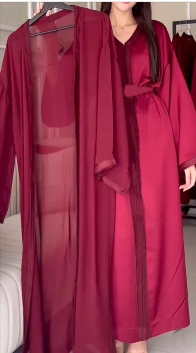 Abaya 2 Piece Set Women Eid Muslim Dresses Jalabiya Ramadan Morocco Sashes Dubai Open Abayas Kaftan Vestidos Arab Cardigan Robe - SHEFYSTYLEAbaya 2 Piece Set Women Eid Muslim Dresses Jalabiya Ramadan Morocco Sashes Dubai Open Abayas Kaftan Vestidos Arab Cardigan RobeSHEFYSTYLESHEFYSTYLE14:193;5:100014064blackSAbaya 2 Piece Set Women Eid Muslim Dresses Jalabiya Ramadan Morocco Sashes Dubai Open Abayas Kaftan Vestidos Arab Cardigan Robe
