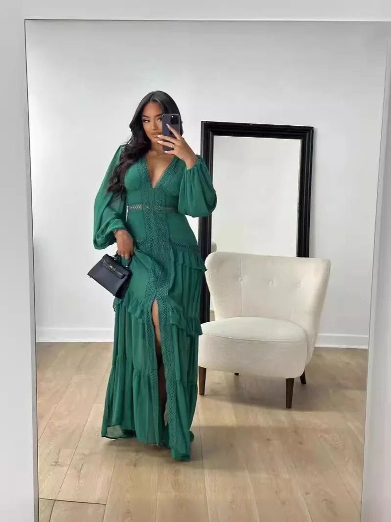 Elegant Womens Maxi Dress Ruffles Long Sleeve Hollow Out Evening Dresses Party Chic Robe Green Blue Purple New In Holiday Summer - SHEFYSTYLEElegant Womens Maxi Dress Ruffles Long Sleeve Hollow Out Evening Dresses Party Chic Robe Green Blue Purple New In Holiday SummerSHEFYSTYLESHEFYSTYLE14:1254Green;5:361385GreenLElegant Womens Maxi Dress Ruffles Long Sleeve Hollow Out Evening Dresses Party Chic Robe Green Blue Purple New In Holiday Summer