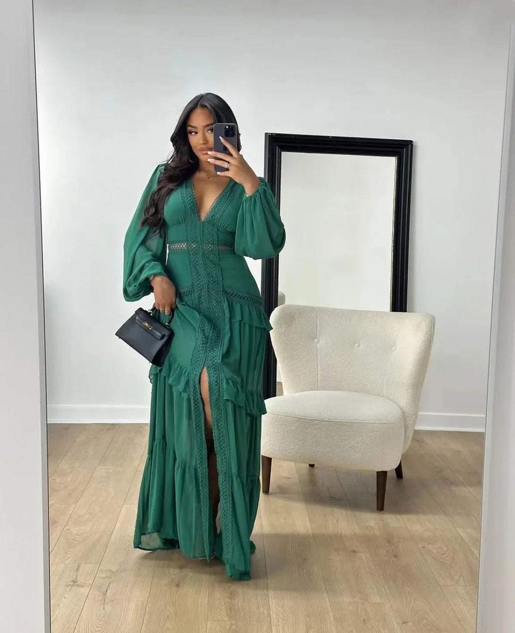 Elegant Womens Maxi Dress Ruffles Long Sleeve Hollow Out Evening Dresses Party Chic Robe Green Blue Purple New In Holiday Summer - SHEFYSTYLEElegant Womens Maxi Dress Ruffles Long Sleeve Hollow Out Evening Dresses Party Chic Robe Green Blue Purple New In Holiday SummerSHEFYSTYLESHEFYSTYLE14:1254Green;5:361385GreenLElegant Womens Maxi Dress Ruffles Long Sleeve Hollow Out Evening Dresses Party Chic Robe Green Blue Purple New In Holiday Summer