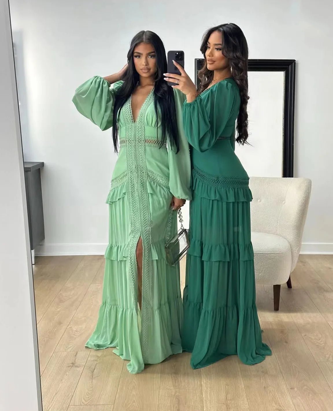 Elegant Womens Maxi Dress Ruffles Long Sleeve Hollow Out Evening Dresses Party Chic Robe Green Blue Purple New In Holiday Summer - SHEFYSTYLEElegant Womens Maxi Dress Ruffles Long Sleeve Hollow Out Evening Dresses Party Chic Robe Green Blue Purple New In Holiday SummerSHEFYSTYLESHEFYSTYLE14:1254Green;5:361385GreenLElegant Womens Maxi Dress Ruffles Long Sleeve Hollow Out Evening Dresses Party Chic Robe Green Blue Purple New In Holiday Summer