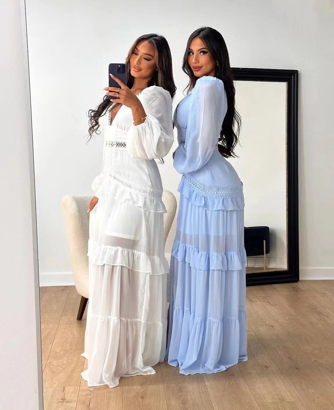 Elegant Womens Maxi Dress Ruffles Long Sleeve Hollow Out Evening Dresses Party Chic Robe Green Blue Purple New In Holiday Summer - SHEFYSTYLEElegant Womens Maxi Dress Ruffles Long Sleeve Hollow Out Evening Dresses Party Chic Robe Green Blue Purple New In Holiday SummerSHEFYSTYLESHEFYSTYLE14:1254Green;5:361385GreenLElegant Womens Maxi Dress Ruffles Long Sleeve Hollow Out Evening Dresses Party Chic Robe Green Blue Purple New In Holiday Summer