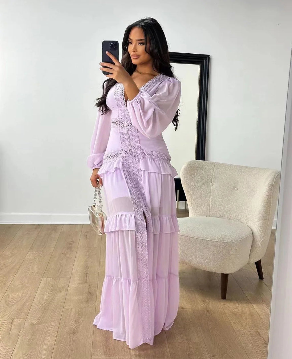 Elegant Womens Maxi Dress Ruffles Long Sleeve Hollow Out Evening Dresses Party Chic Robe Green Blue Purple New In Holiday Summer - SHEFYSTYLEElegant Womens Maxi Dress Ruffles Long Sleeve Hollow Out Evening Dresses Party Chic Robe Green Blue Purple New In Holiday SummerSHEFYSTYLESHEFYSTYLE14:1254Green;5:361385GreenLElegant Womens Maxi Dress Ruffles Long Sleeve Hollow Out Evening Dresses Party Chic Robe Green Blue Purple New In Holiday Summer