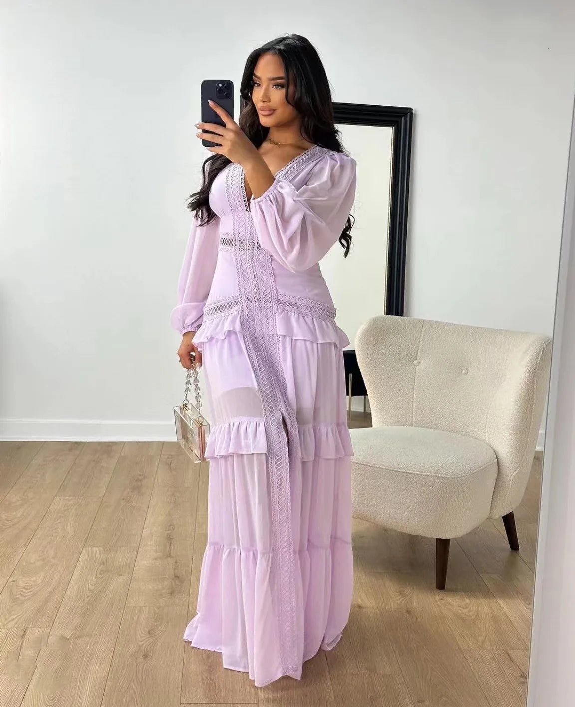 Elegant Womens Maxi Dress Ruffles Long Sleeve Hollow Out Evening Dresses Party Chic Robe Green Blue Purple New In Holiday Summer - SHEFYSTYLEElegant Womens Maxi Dress Ruffles Long Sleeve Hollow Out Evening Dresses Party Chic Robe Green Blue Purple New In Holiday SummerSHEFYSTYLESHEFYSTYLE14:1254Green;5:361385GreenLElegant Womens Maxi Dress Ruffles Long Sleeve Hollow Out Evening Dresses Party Chic Robe Green Blue Purple New In Holiday Summer