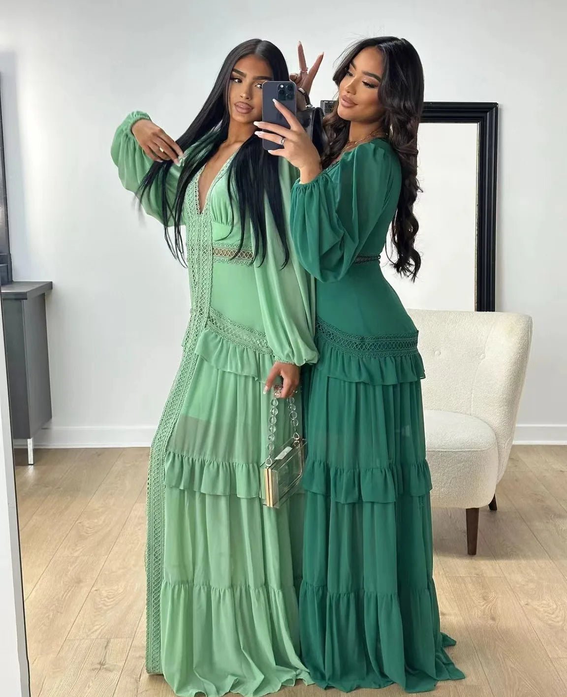 Elegant Womens Maxi Dress Ruffles Long Sleeve Hollow Out Evening Dresses Party Chic Robe Green Blue Purple New In Holiday Summer - SHEFYSTYLEElegant Womens Maxi Dress Ruffles Long Sleeve Hollow Out Evening Dresses Party Chic Robe Green Blue Purple New In Holiday SummerSHEFYSTYLESHEFYSTYLE14:1254Green;5:361385GreenLElegant Womens Maxi Dress Ruffles Long Sleeve Hollow Out Evening Dresses Party Chic Robe Green Blue Purple New In Holiday Summer