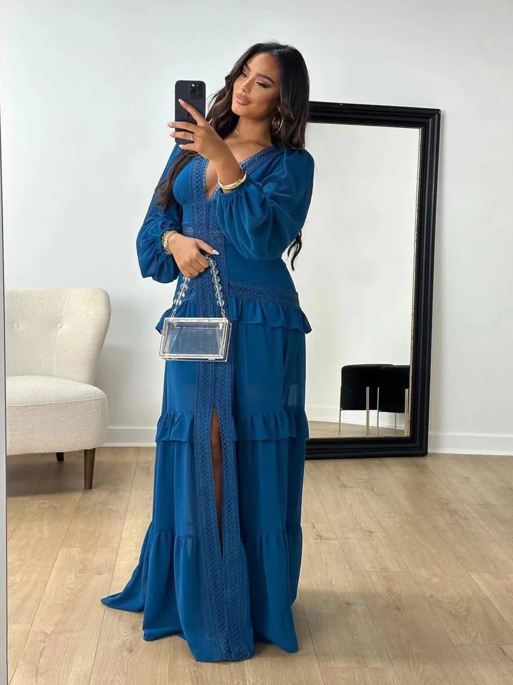 Elegant Womens Maxi Dress Ruffles Long Sleeve Hollow Out Evening Dresses Party Chic Robe Green Blue Purple New In Holiday Summer - SHEFYSTYLEElegant Womens Maxi Dress Ruffles Long Sleeve Hollow Out Evening Dresses Party Chic Robe Green Blue Purple New In Holiday SummerSHEFYSTYLESHEFYSTYLE14:173Blue;5:361386BlueMElegant Womens Maxi Dress Ruffles Long Sleeve Hollow Out Evening Dresses Party Chic Robe Green Blue Purple New In Holiday Summer