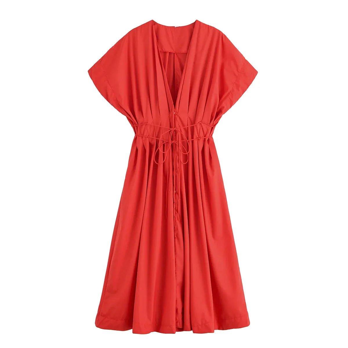 HH Women's New Fashion V-neck Pleated Down Shoulder Short Sleeve Midi Dress Female Temperament High-waist Casual Long Dress - SHEFYSTYLEHH Women's New Fashion V-neck Pleated Down Shoulder Short Sleeve Midi Dress Female Temperament High-waist Casual Long DressSHEFYSTYLESHEFYSTYLE14:173red;5:872redXSHH Women's New Fashion V-neck Pleated Down Shoulder Short Sleeve Midi Dress Female Temperament High-waist Casual Long Dress