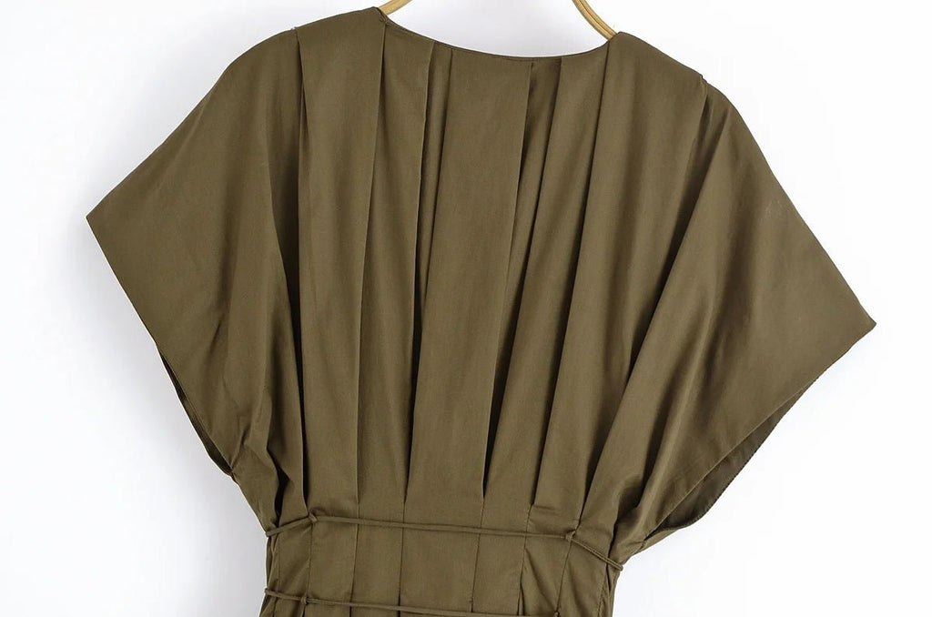 HH Women's New Fashion V-neck Pleated Down Shoulder Short Sleeve Midi Dress Female Temperament High-waist Casual Long Dress - SHEFYSTYLEHH Women's New Fashion V-neck Pleated Down Shoulder Short Sleeve Midi Dress Female Temperament High-waist Casual Long DressSHEFYSTYLESHEFYSTYLE14:193brown;5:872brownXSHH Women's New Fashion V-neck Pleated Down Shoulder Short Sleeve Midi Dress Female Temperament High-waist Casual Long Dress